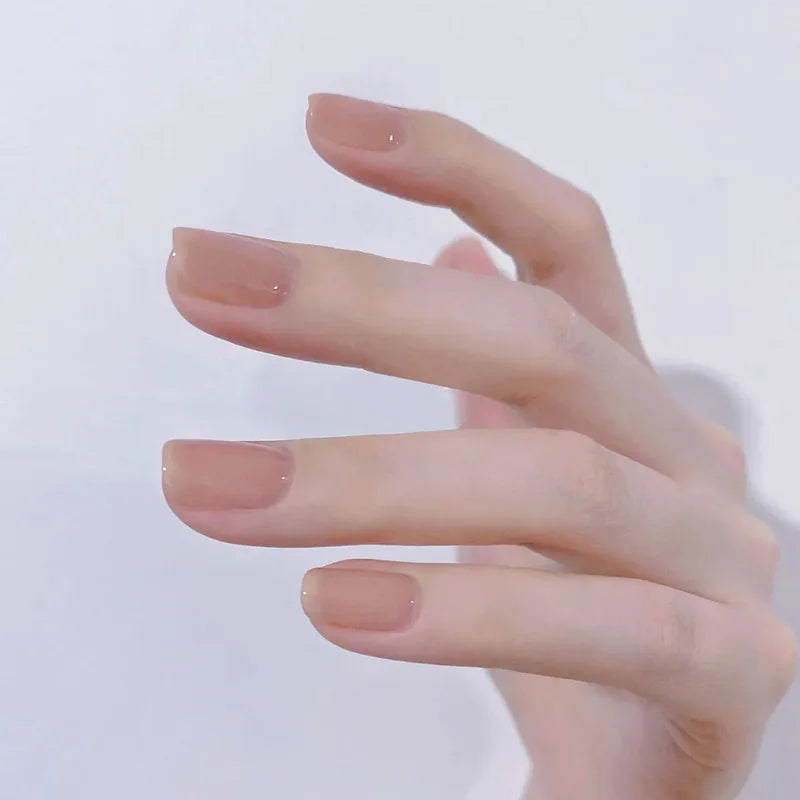 Gentle Nude Pink Color Fake Nails for Women Daily DIY Manicure Short Square Press on Nails Wearable Stick-on False Nail 24Pcs