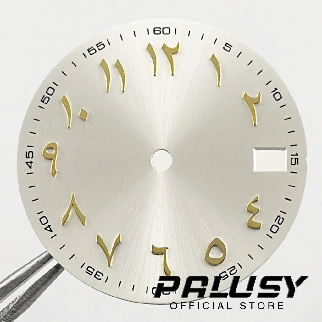 NH35 28.5mm Watch Dial Sun Patterned Surface Arabic Alphabet with Date Watch Faces for NH35 NH36 Movement Replace Accessories