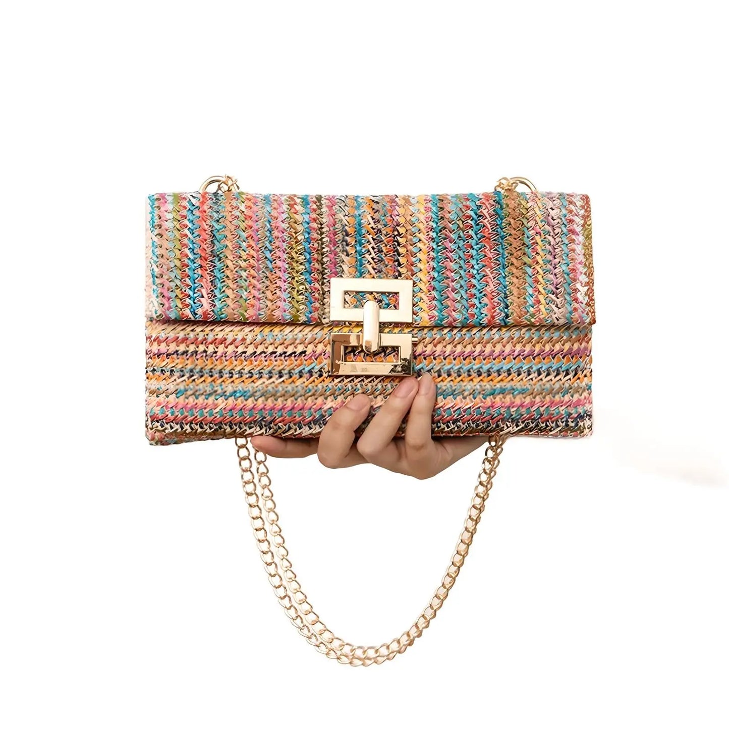 Envelope Straw Woven Clutch Handbags for Women 2024 Trend Summer Wicker Rattan Wallet Purse Beach Shoulder Chain Messenger Bags