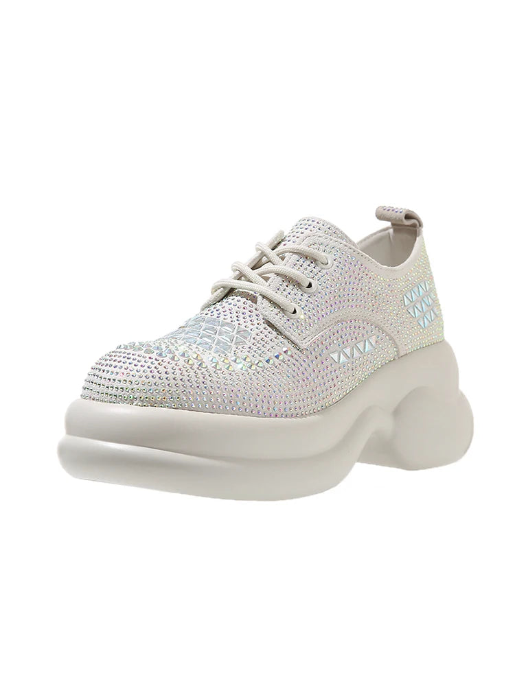 Womens Sneakers Shoes Tennis Female Platform Rhinestone Roses 2023 Trainers Sparkles Casual Fashion Thick Sole PU Crystal Leisur