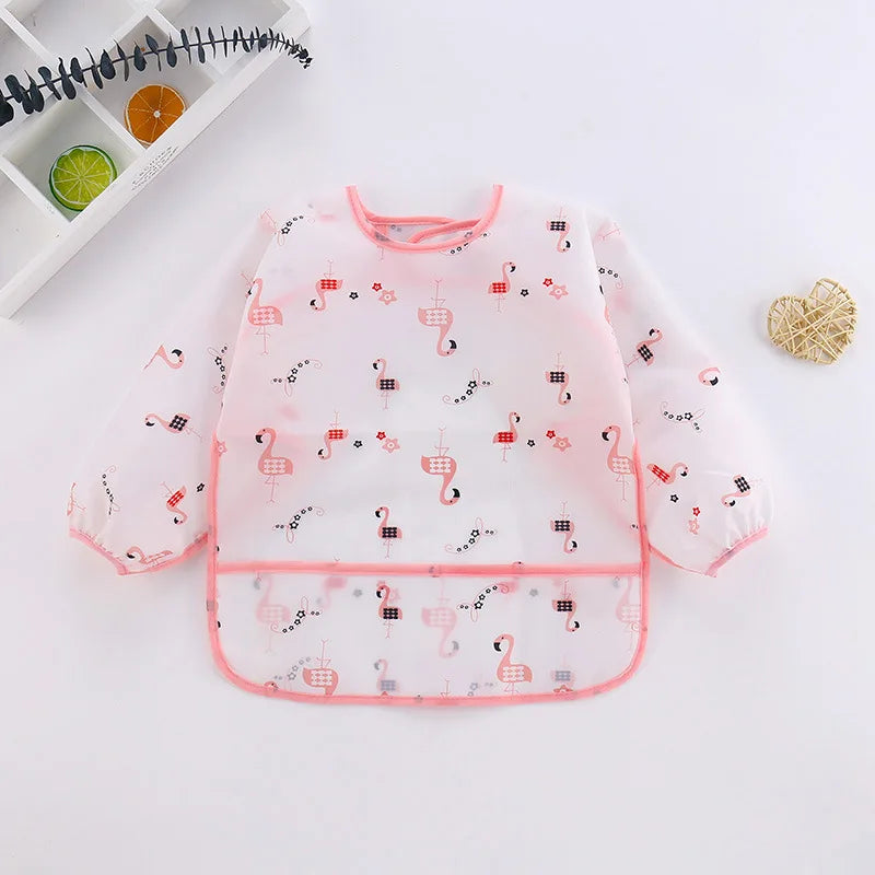 Clearance_Baby Bibs Cartoon Infant Toddler Baby Long Sleeve Waterproof Eating Smock Feeding Bib Art Apron Burp Clothes_Continuou