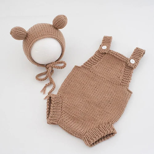 Infant Baby Jungen Mädchen Gestrickte Overall + Hut Einfarbig Neugeborenen Baby Gestrickte Bodys 0-3M Kinder Fotografie Kleidung