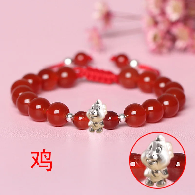 Sterling Silver Red Rope accessories for Women and Men Korean Version of Simple Transfer Bead the Year to the Dog Student Lovers Bracelet