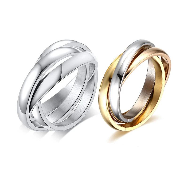 New Triple Interlocked Engagement Rings for Women Stainless Steel Three-in-one Promise Gift for Her Valentines Day