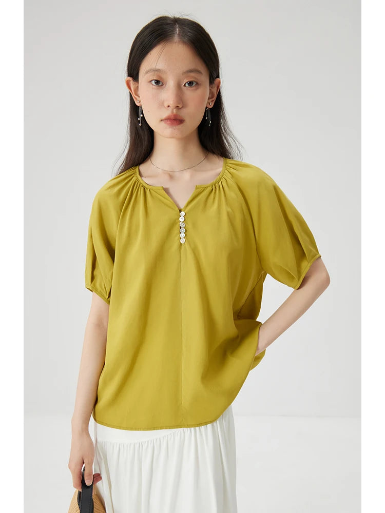 ZIQIAO Petite French Raglan Sleeved Shirt for Women 2024 Summer New Green Design High-end Women Green Casual Top clothes