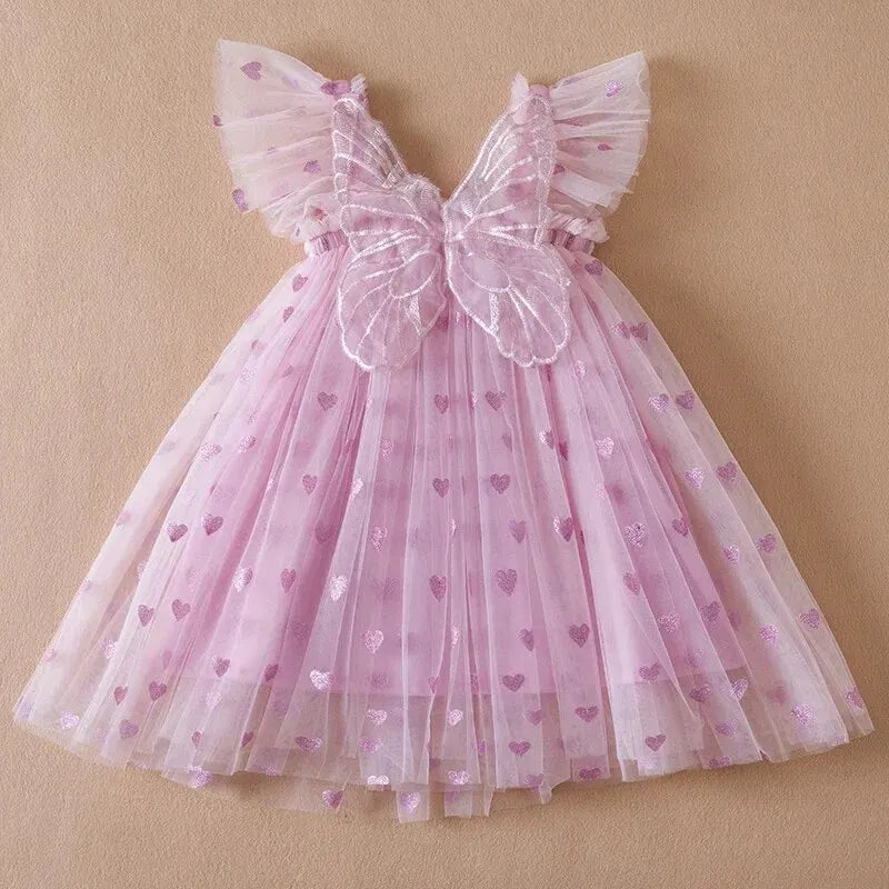 2024 Kinderkleid Mädchen Sommerkleid mit Schmetterlingsflügeln Blumenmuster Puffärmel Tanzperformance Tutu Mesh Prinzessin Kleid Kleidung