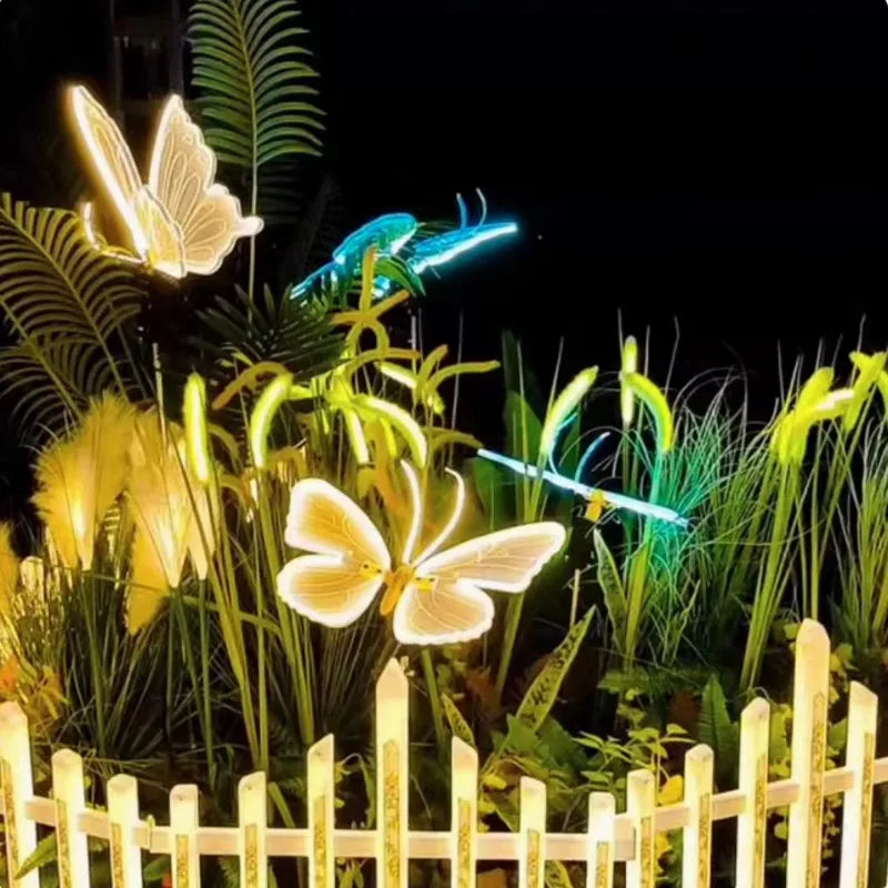 Outdoor Open and Closed LED Luminous Butterfly Christmas Tree hanging ornaments Landscape Lights for Yard Lawn Patio Garden Decoration unique