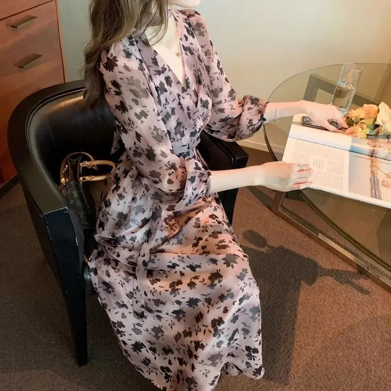 Women's Dress Chiffon Female Dresses Beach Flower Loose Silk Floral Satin 2024 Fashion Summer Curvy Clothes Harajuku Outfits Hot
