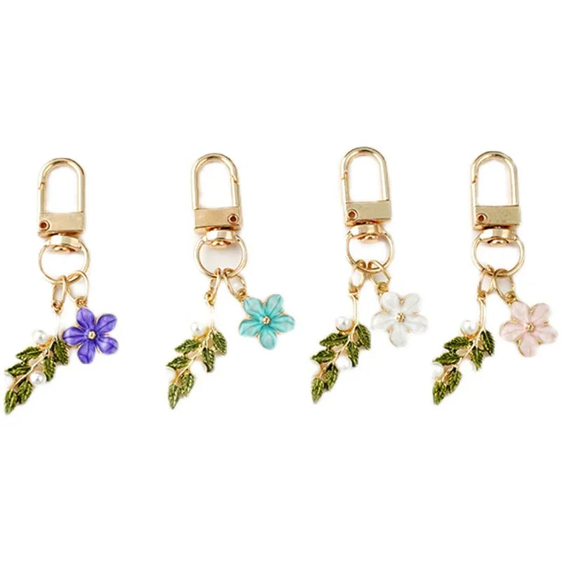 Sunflower Flowers Glass Green Leaf Keychain For Women Trinket Key Chains Ring Car Bag Pendent Charm AirPods Accessories x284