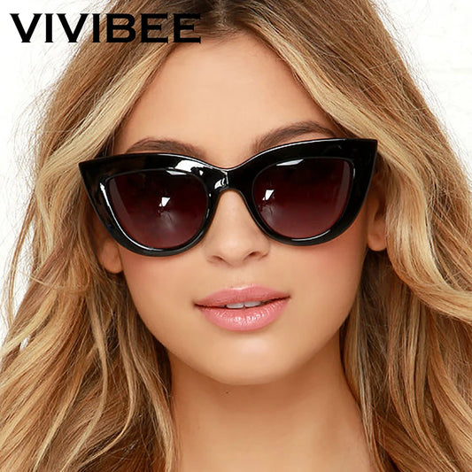 VIVIBEE Trends Cat Eye Girl Sunglasses 2025 Vintage Sun Glasses for Women Designer Brand Luxury Ladies Black Shades