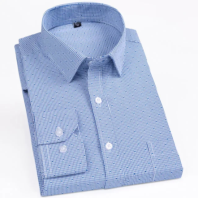 Men's Classic Standard-fit Plaid/striped Social Office Dress Shirt Single Patch Pocket Long Sleeve Formal Business Basic Shirts