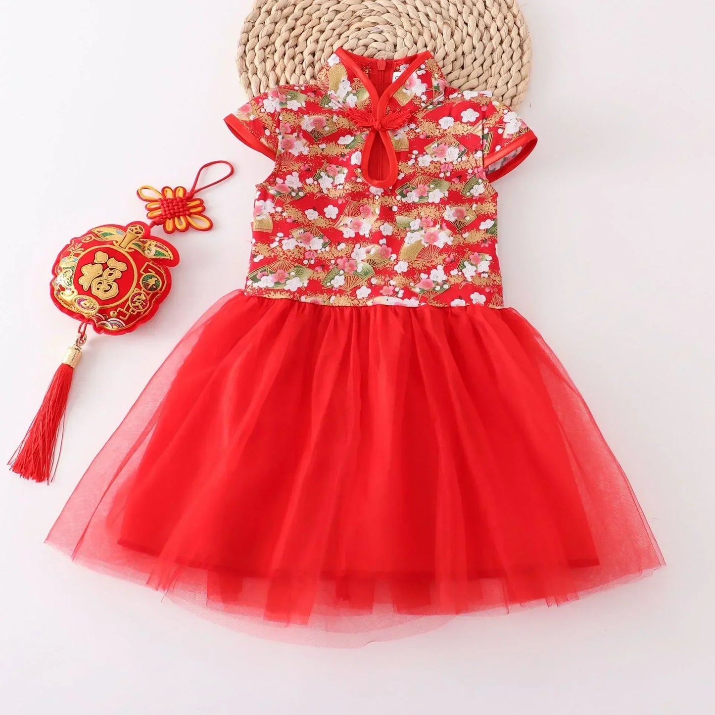 Fashion Red Girl Dress Summer Performance