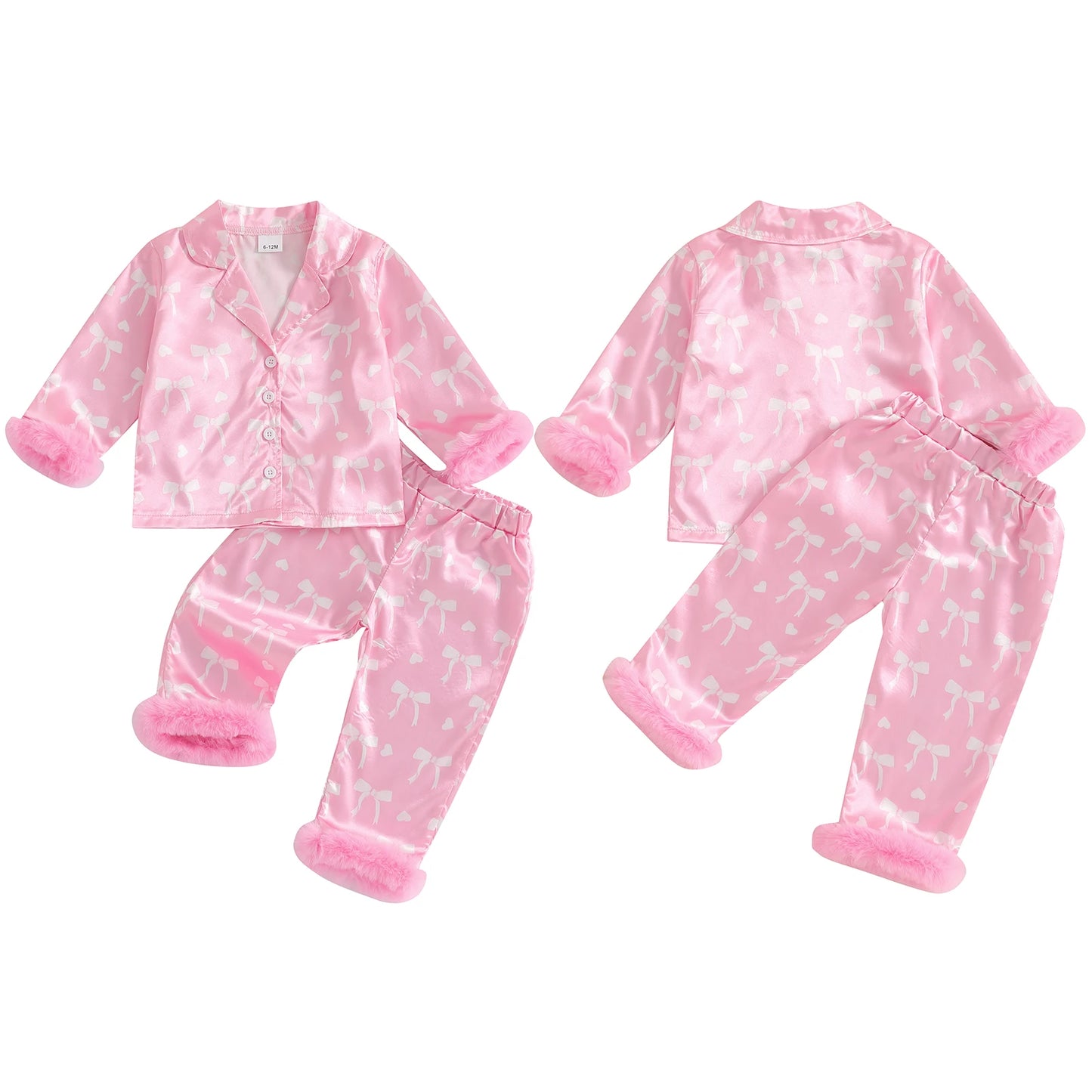 Valentine Pajamas Sets Toddler Baby Girl Bow Print Plush Laple Long Sleeve Tops with Pants Kids Girls Sleepwear Sets 2025 Spring