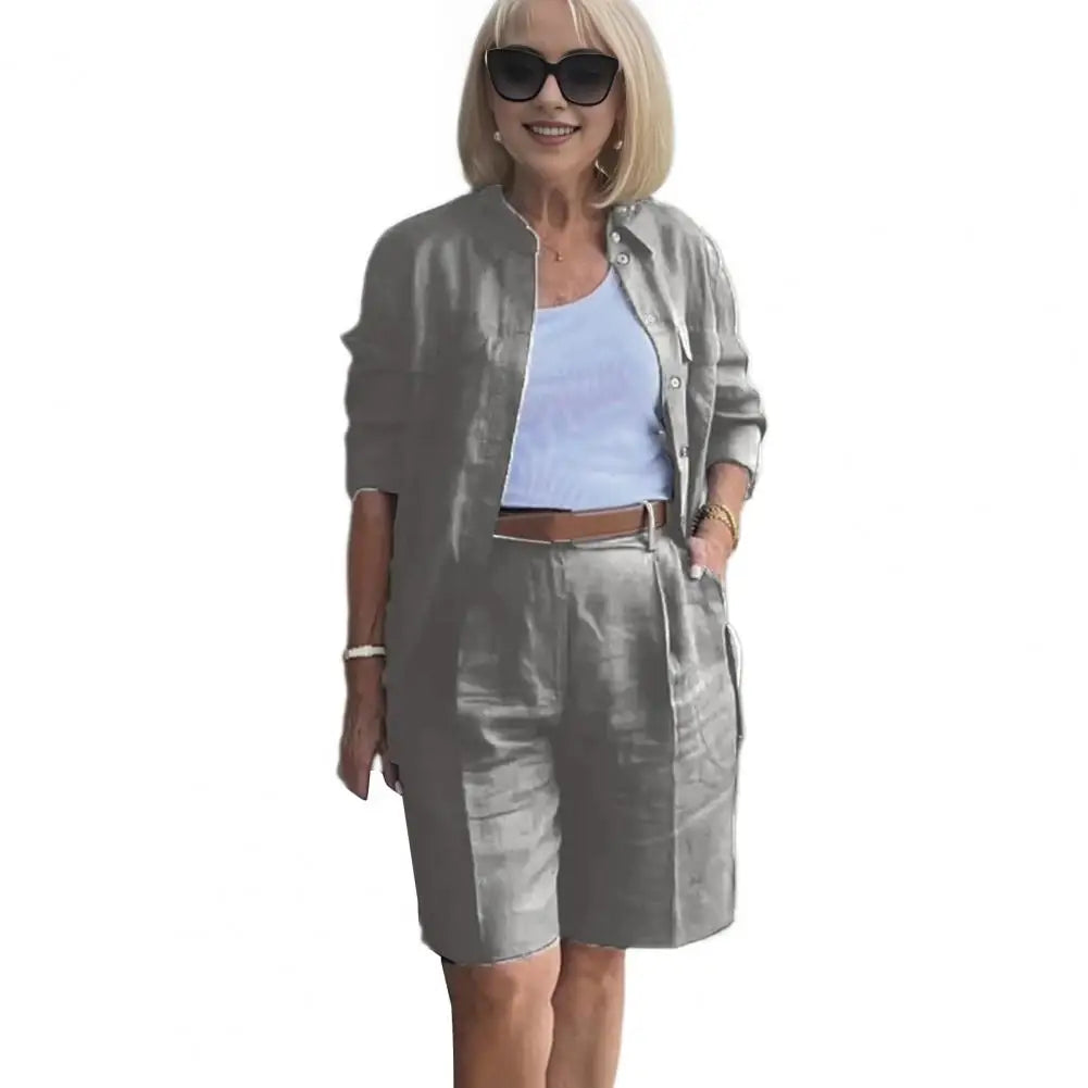 Fashion White 2 Piece Set For Women Long Sleeve Shirt And Shorts Two Piece Suit Women 2024 Summer Cotton Linen Casual Home Sets