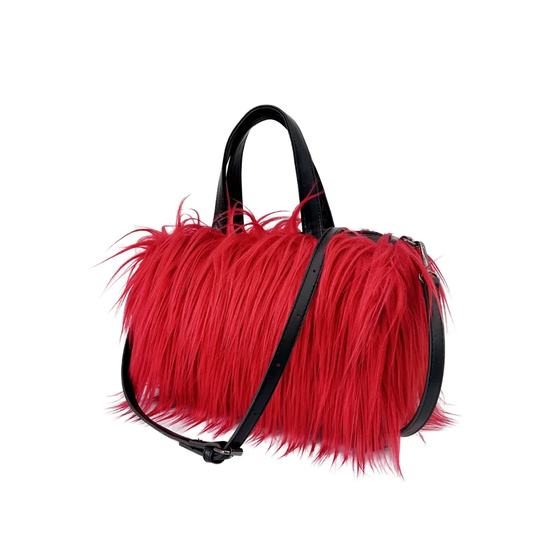 Designer Fluffy Plush Shoulder Bag Warm Faux Mongolian Fur HandBags for Women Brands Large Hobo  Shopper Heart Shaped Purses