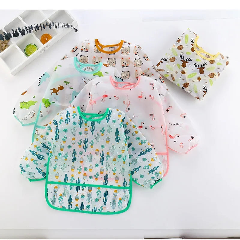 Clearance_Baby Bibs Cartoon Infant Toddler Baby Long Sleeve Waterproof Eating Smock Feeding Bib Art Apron Burp Clothes_Continuou