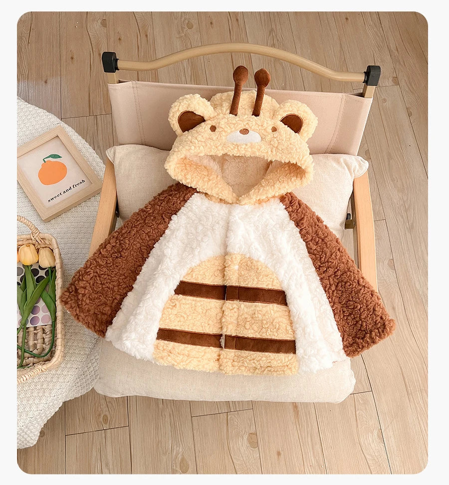 IYEAL Winter Cartoon Kapuzen Ohren Warm Plus Fleece Mantel Winter Baby Niedlichen Mantel Neue Baby Kleidung Baby Verdickt Mantel