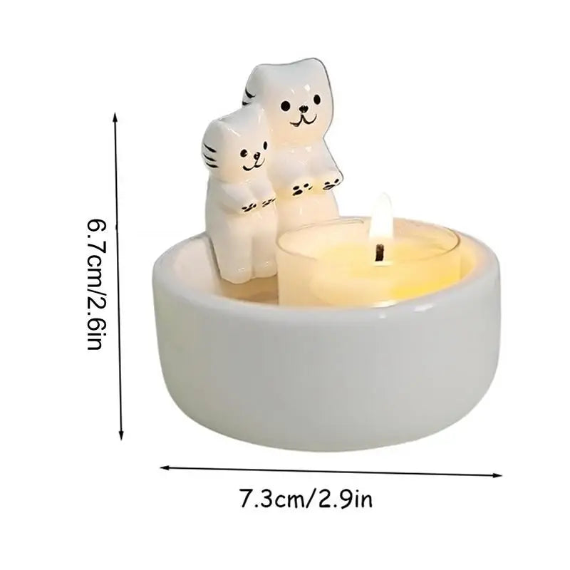 Ceramic Cat Candlestick Cute Grille Resin Cat Aromatherapy Candlestick Living Room Desktop Decoration Birthday Gift Ornament