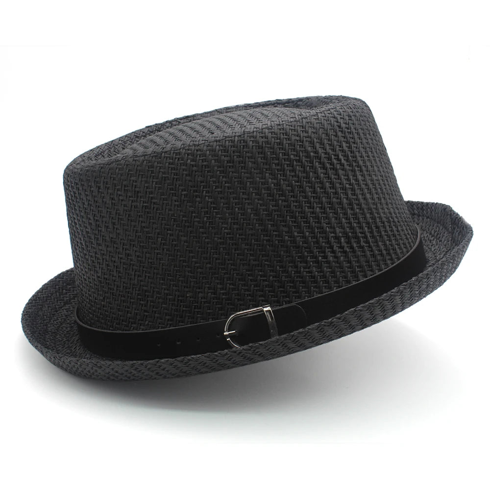 Men Women Straw Pork Pie Hats Summer Sunhat Boater Caps Sailor Sombrero Beach Fedora Trilby Outdoor Travel US Size 7 1/4 UK L