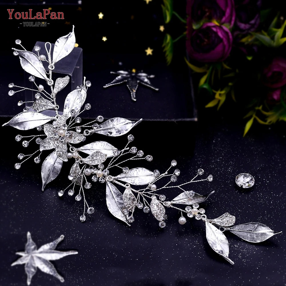 YouLaPan Gold Floral Wedding Hair Comb Bridal Crystal Pearls Headpiece Hair Accessories Bride Jewelry Women Hair Clips HP368