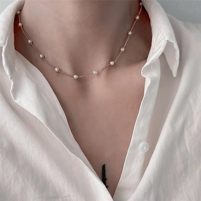 Pearl Choker Dainty Adjustable Necklace Rose Gold Plated Cultured Barque Pearl Tiny Chain Delicate Mother's Valentine Jewelry