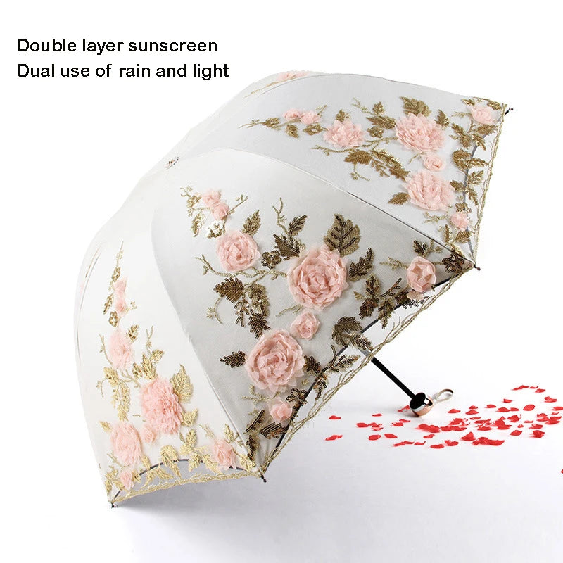 Lace Up Flower Umbrella For Women Summer Sun Garden Uv Umbrella Portable Lady garden Beach accessories Paraplu Rain Gear