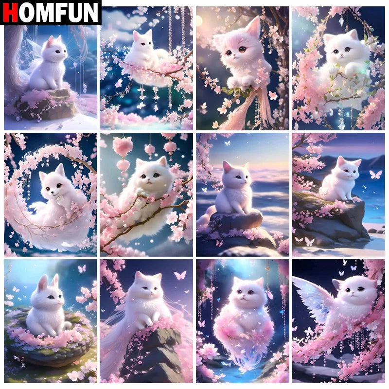 HOMFUN 5D DIY Full Diamond Embroidery "Animal Cat" Diamond Painting Cross Stitch Rhinestone Home Decoration