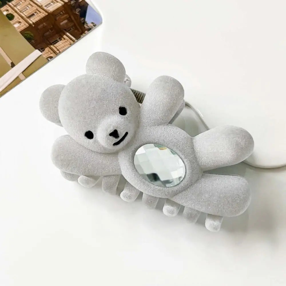 Creative Flocking Cute Bear Hair Claw Hair Clip Shark Clip Shark Grab Clip Rhinestone Headwear Back Head Hair Clip Travel