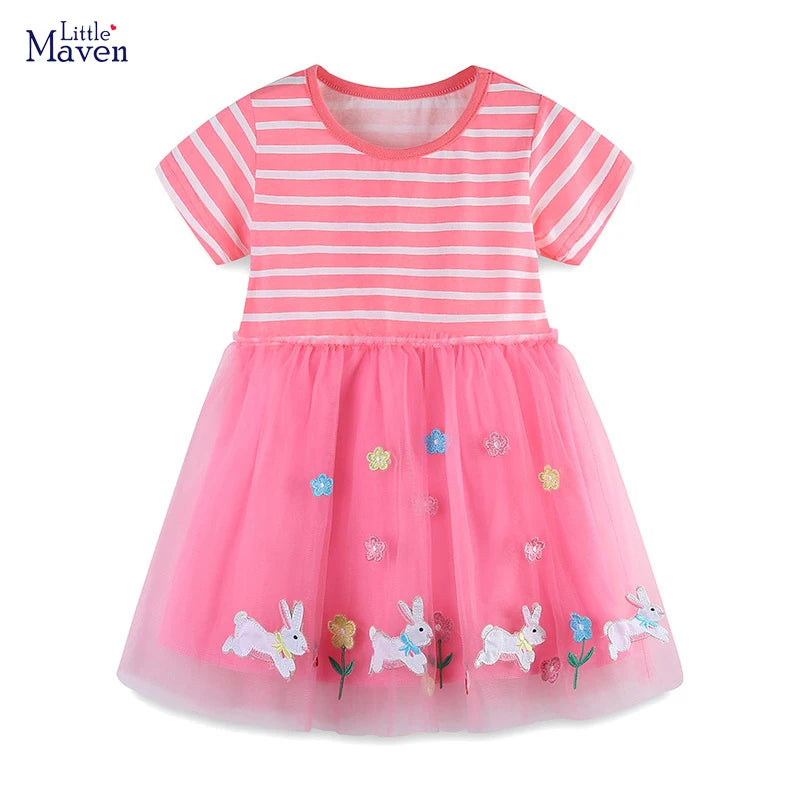 Little maven 2024 Baby Mädchen Freizeitkleidung Baumwolle Schöne Kinder Sommerkleid für Kleinkinder 2 bis 7 Jahre