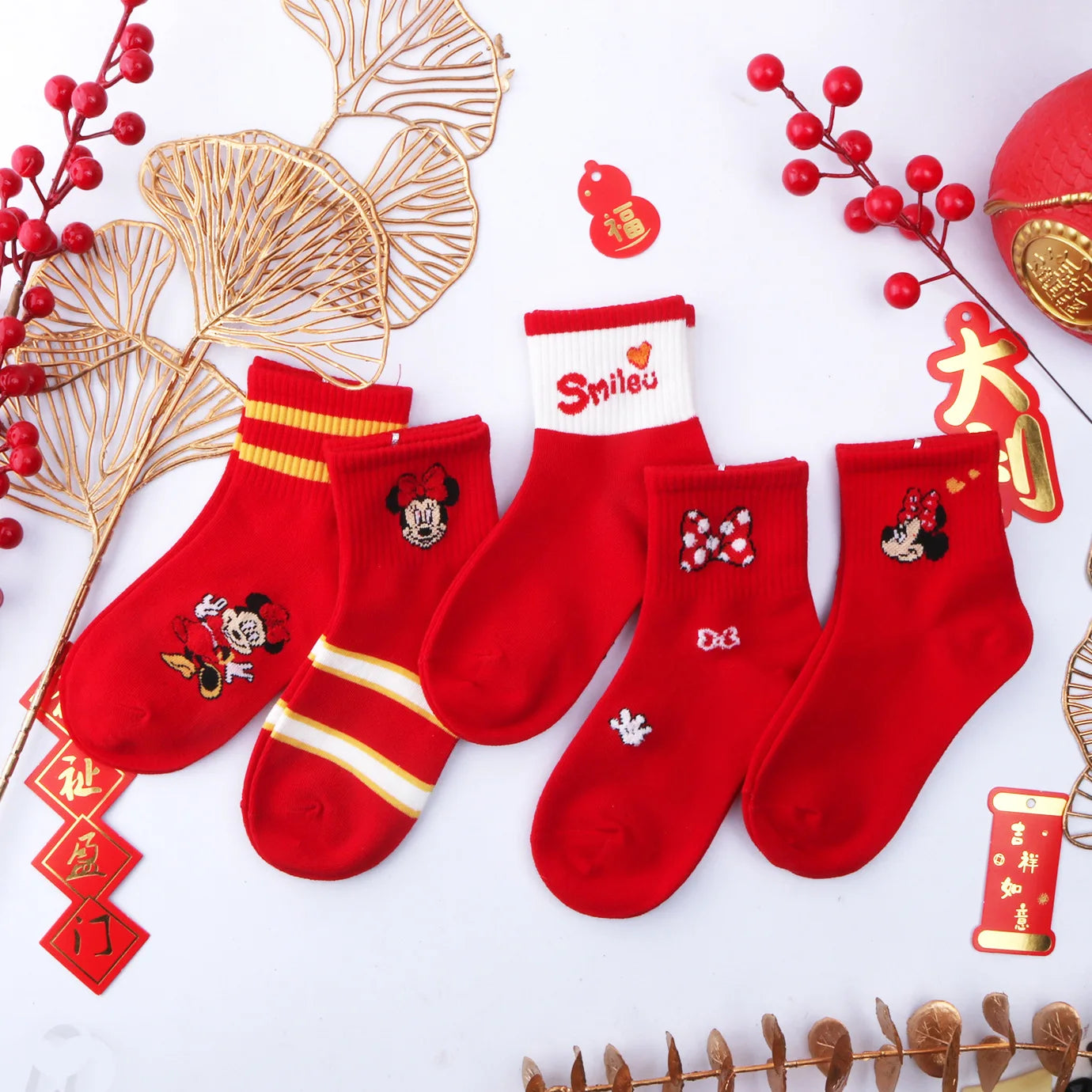 Weihnachtssocken für Mädchen, 5 Stück, Minnie-Baumwolle, Kleinkind-Babysocken für Neugeborene, Säuglings-Kurzsocken, Kleidung