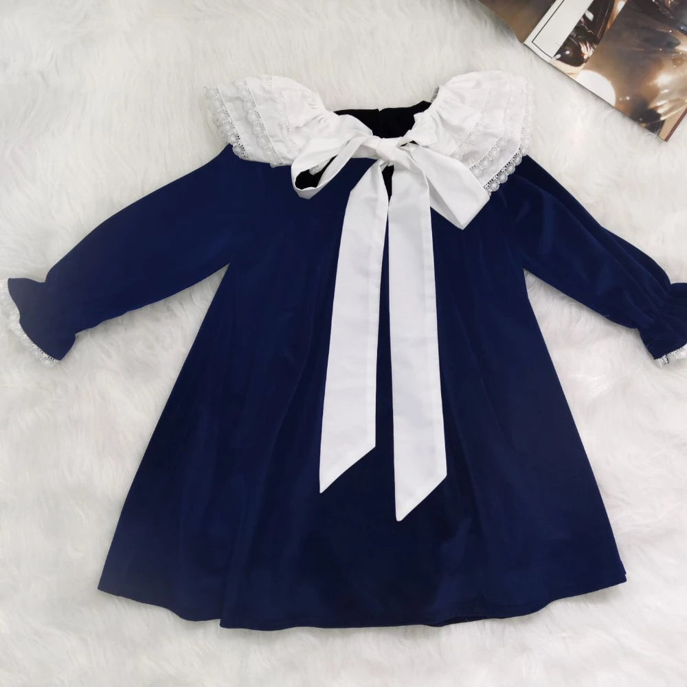 2025 Kids Dresses For Girls Spring Baby Girl Elegant Dress Kid Petal Collar A-line Loose Clothing Toddlers Cute Casual Outerwear