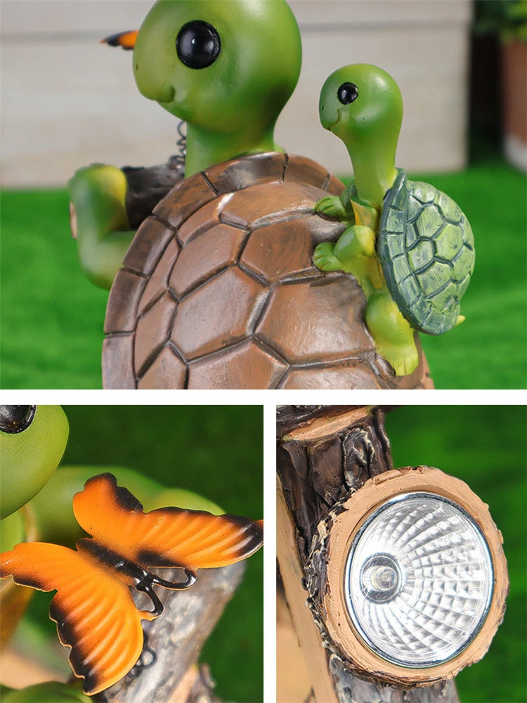 Garden Solar Mother and Son Turtle Riding LED Ornaments Yard Gardening Simulation Animal Sculpture Decoration Home Decor Statues