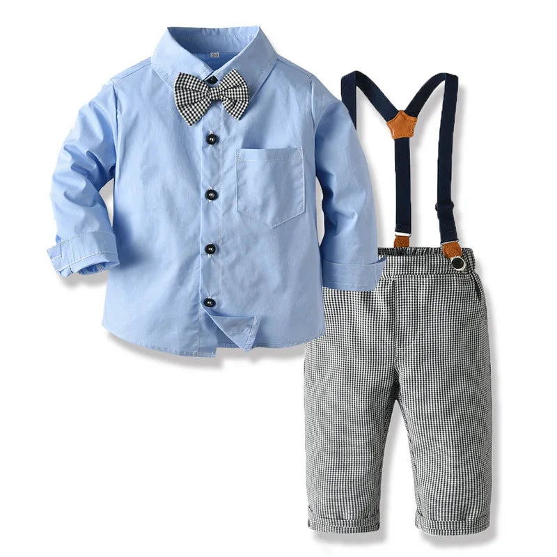 Toddler kids Suit Handsome Long-sleeved Shirt Suspender Trousers Two-piece School Uniform for Boys 0-5 Y Kids Clothes Set