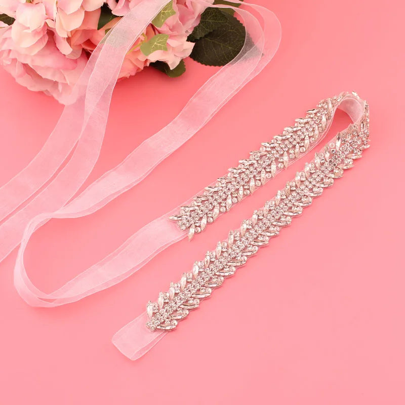 Crystal bridal belt with ribbons, handmade silver wedding belt, cookie patient belt for wedding evening dresses