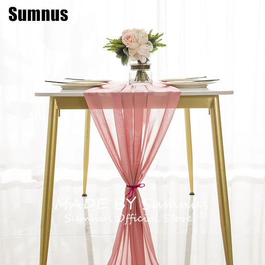 SUMNUS Pink Chiffon Wedding Tablecloth Dining Table Cover Wedding Room Decoration TableclothFor Wedding Party