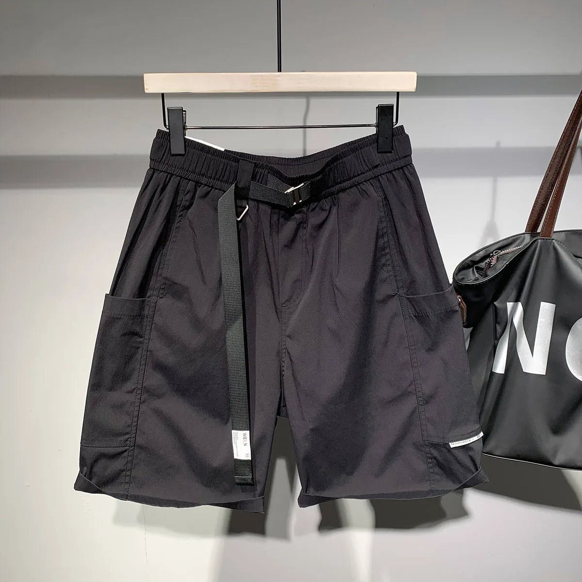 Cargo-Shorts Herren, einfarbig, modisch, Streetwear, japanischer Stil, große Taschen, elastische Taille, schön, fortschrittlich, lässig, Sommer, knielang
