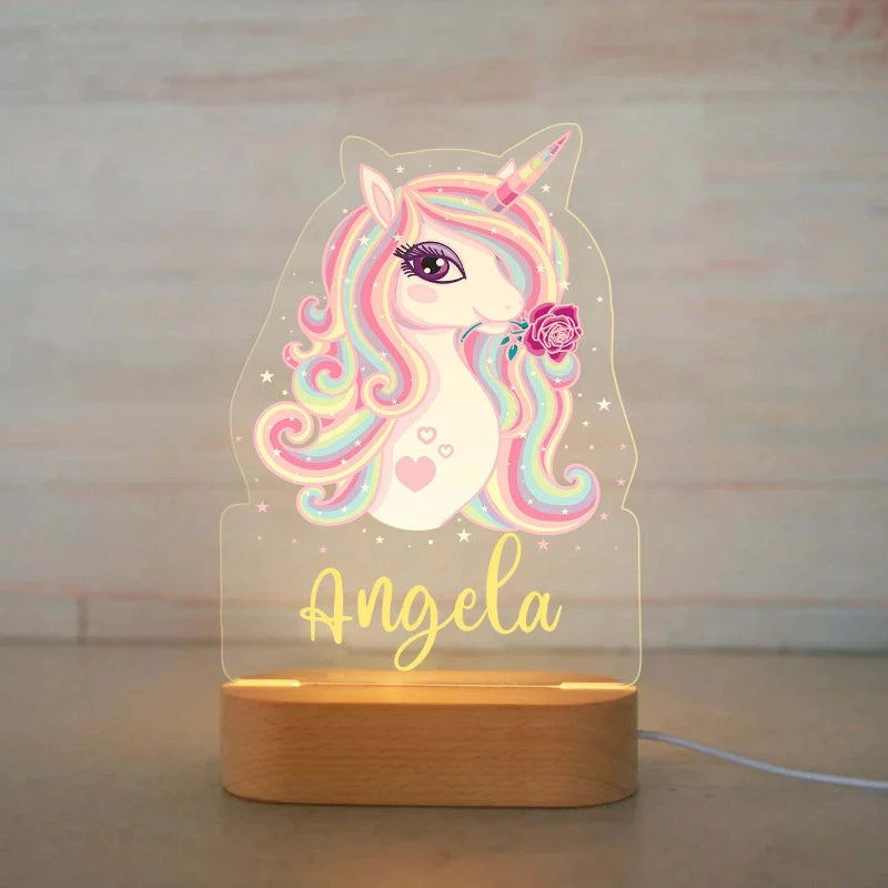 Personalized Children Animal LED USB Night Light Custom Name Acrylic Lamp For Baby Kids Bedroom Home Decoration Birthday Gift
