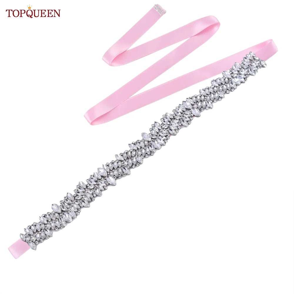 TOPQUEEN S81 Woman Bridal Wedding Decorative Belt for Party Evening Dress Accessories Female Fashion Belts Silver Rhinestones