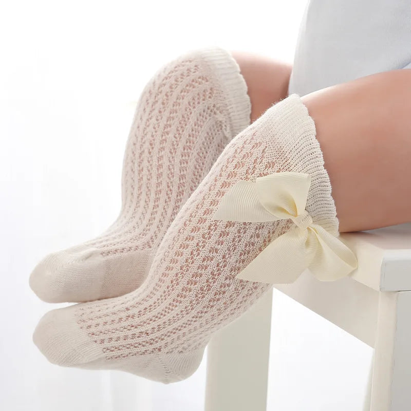 Summer Baby Socks Thin Mesh Mosquito Proof Midtube Socks Large Bow Knee-high Loose Baby Stuff Clothing Accessories Newborn