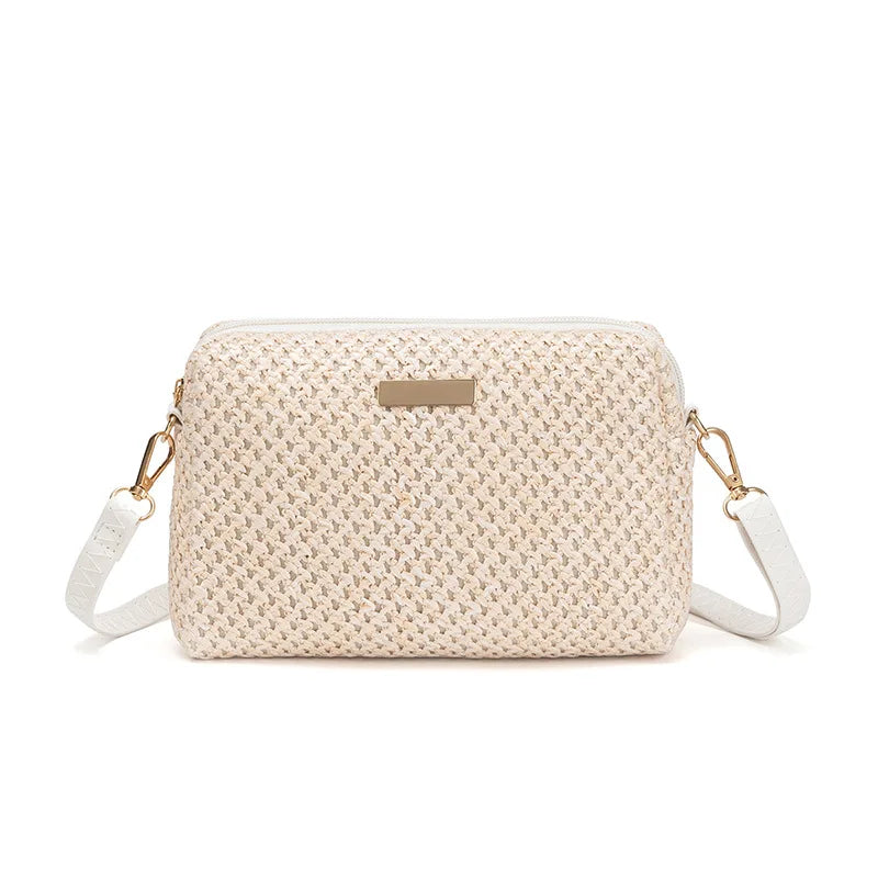 Solid Color Small Straw Crossbody Handbags for Women Lady Mama Shoulder Messenger Bags Bolsa Beach Clutch Purse