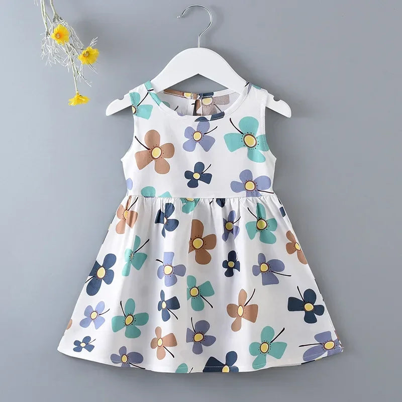 Girls Summer Dress Sleeveless Cute Print