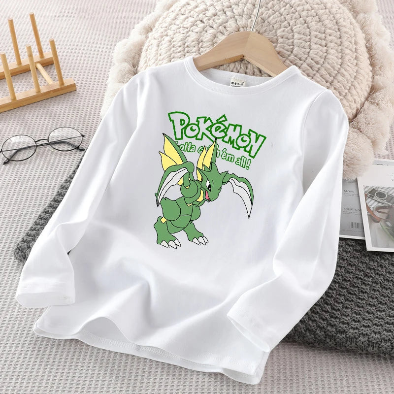 Pokemon Kinder Langarm T-Shirt Pikachu Winter Casual Warm Tops Kinder Anime Cartoon Lose Pullover Kind Geburtstagsgeschenke