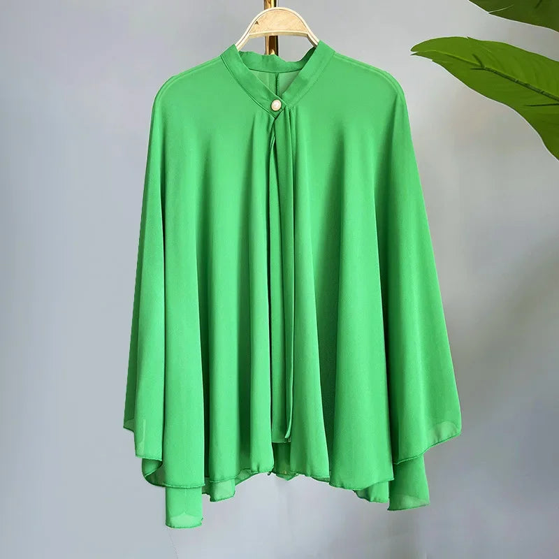 2025 Summer New Shawl Chiffon Sunscreen Clothes Women Lace Up Cloak Thin Air Conditioning Cardigan Lady Poncho Capes Black