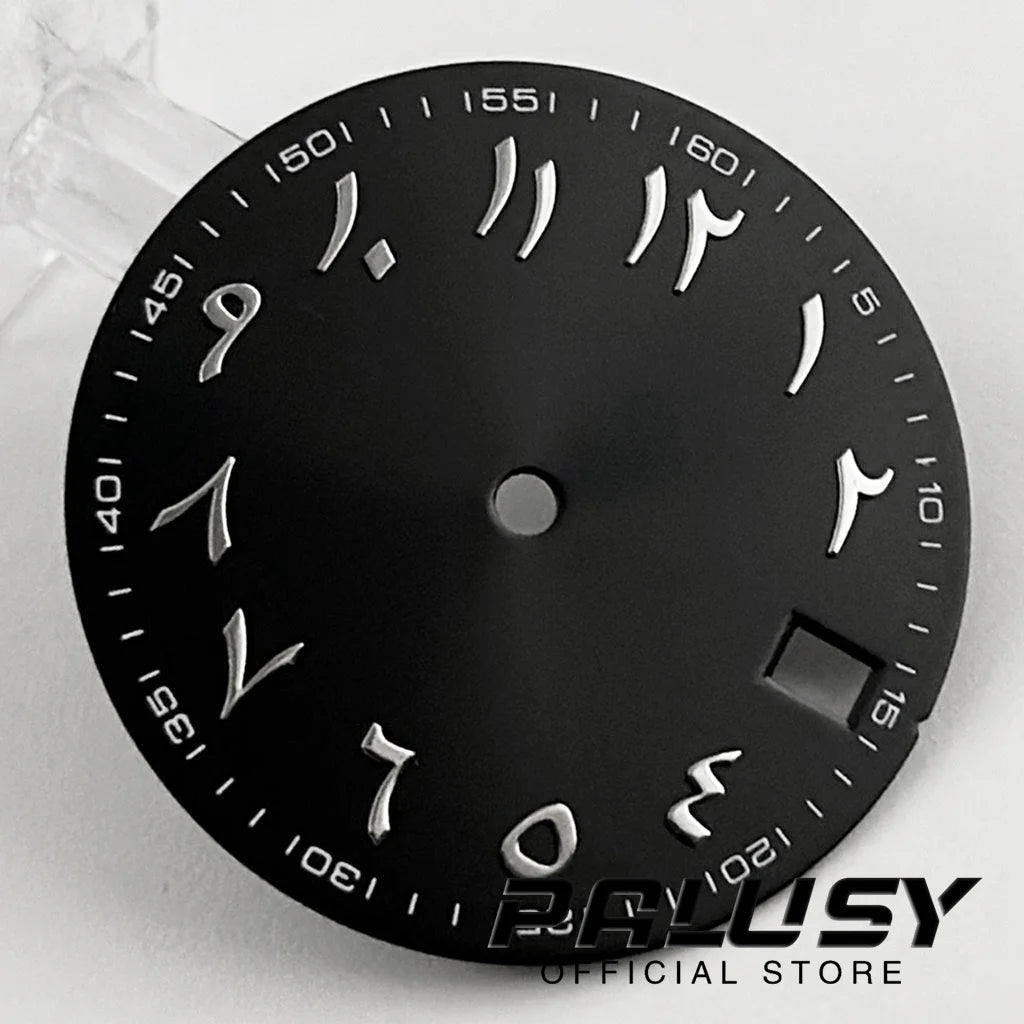NH35 28.5mm Watch Dial Sun Patterned Surface Arabic Alphabet with Date Watch Faces for NH35 NH36 Movement Replace Accessories