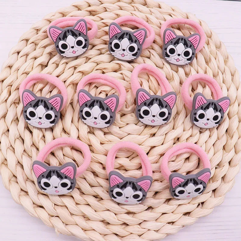 2Pcs Cute Animal Cat Hair Accessories Children Rubber Bands Scrunchies Elastic Hair Bands Girls Headband Decorations Ties Gum