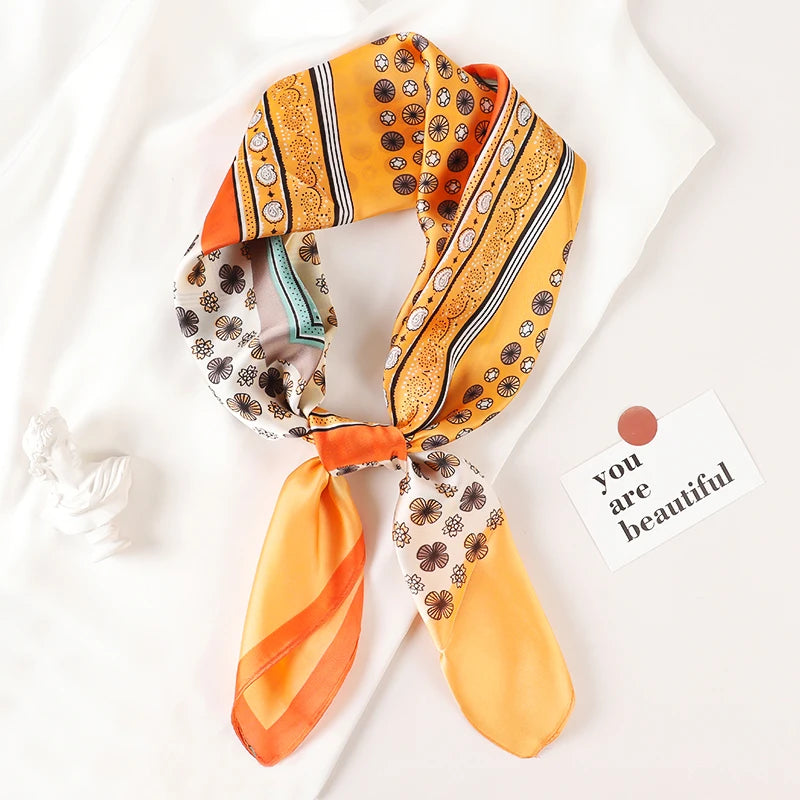 Luxury Brand 2023 Silk Square Scarf Women Cat Neck Hair Tie Band Beach Hijab Kerchief Head Headbands Bandana Female Foulard 70cm