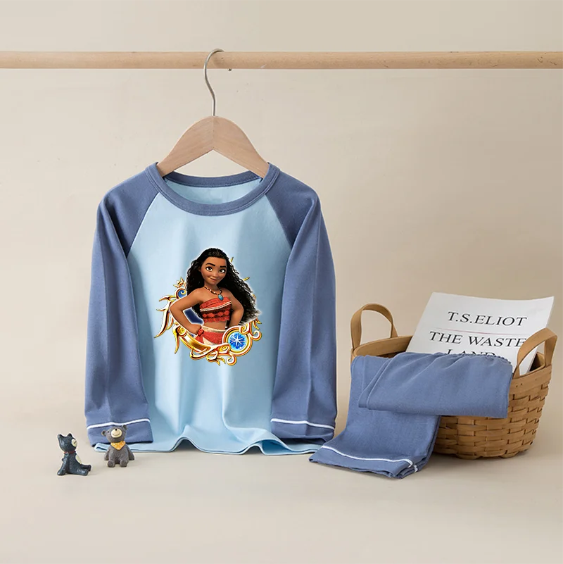 Moana 100% Cotton Kids Boys Girls Pajamas Sets Sleepwear Cartoon Long Sleeve T-Shirt Tops Pants Baby Autumn Clothes