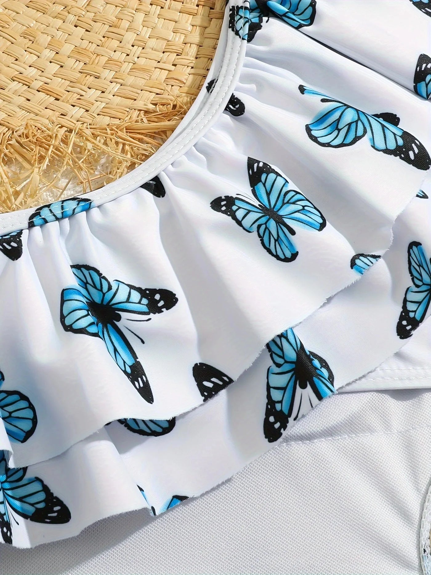 Girl One Shoulder Butterfly One Piece Swimsuit for Kids Ruffle Children's Swimwear 8-12 Years Beach Wear Cut Out Bathing Suit