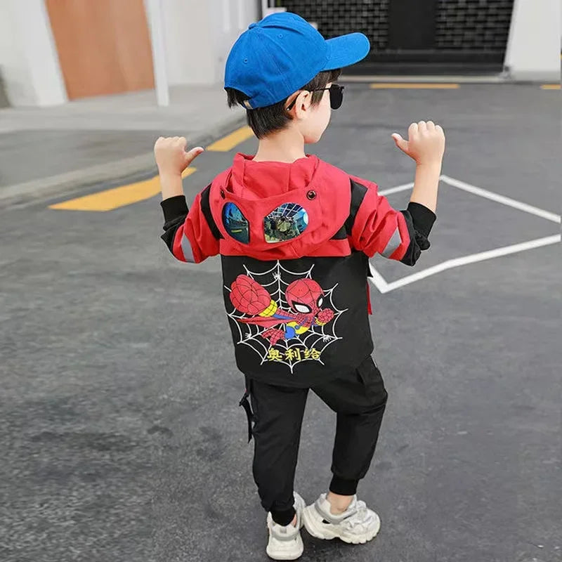 Children Clothing Set Baby Boy Spring Autumn Cartoon Spiderman Print Kid Outfit Outwear Hooded Coat Pants 2PCS Toddler Tracksuit
