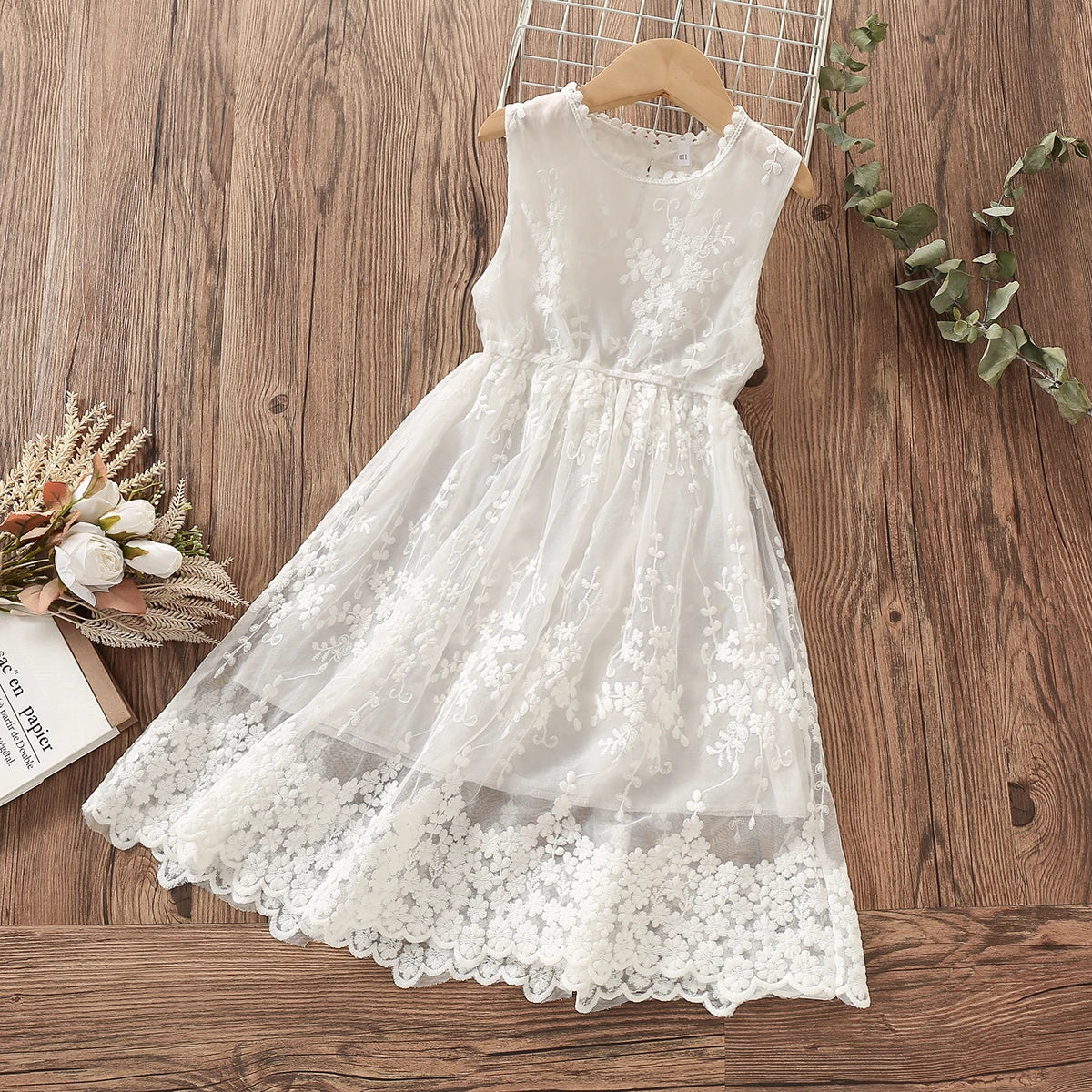 White Elegant Princess Dresses for Girls Clothes Sleeveless Summer Kids Party Lace Dress Baby Children Costumes 6 8 10 12 Years